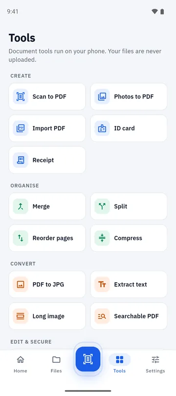 Folio Tools tab with Create, Organise, Convert and Edit sections