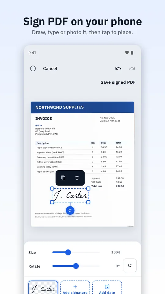 Folio screenshot: sign PDF on your phone