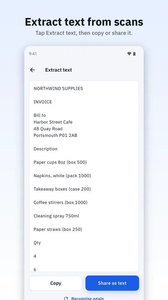 Folio screenshot: extract text from scans